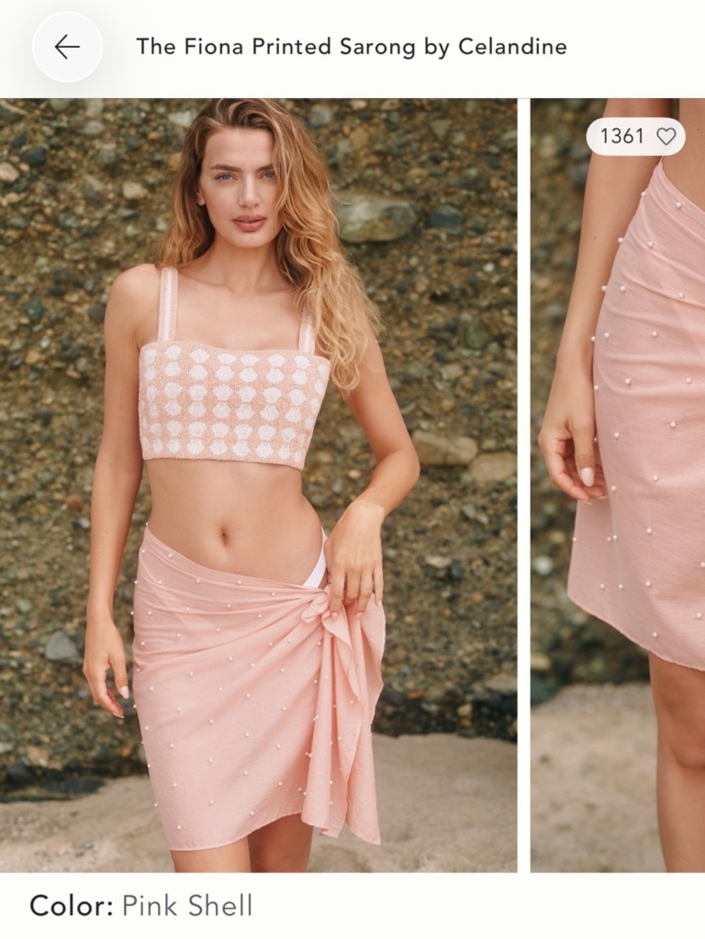 The Fiona Printed Sarong and beaded swim top by Celandine - Pink Shell